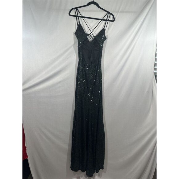 NEW $398 La Femme [ 4 ] V Neck Sequin Sleeveless‎ Gown Dark emerald Green - Picture 13 of 15